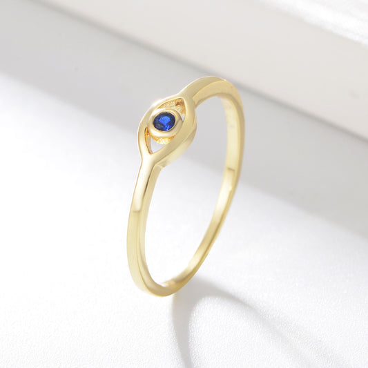 925 Sterling Silver, 18K Gold Plated Evil Eye Ring