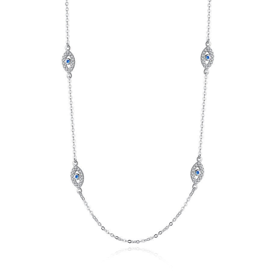 925 Sterling Silver Blue Zirconia Evil Eye Necklace