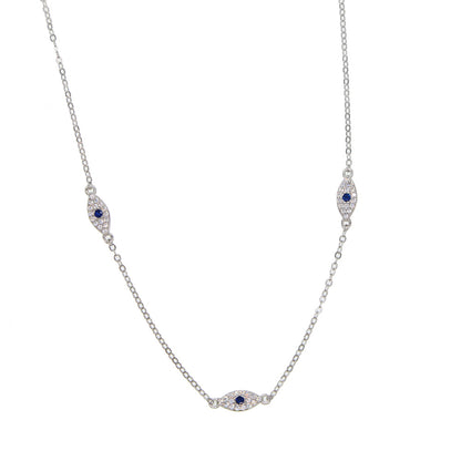 925 Sterling Silver Blue Zirconia Evil Eye Necklace